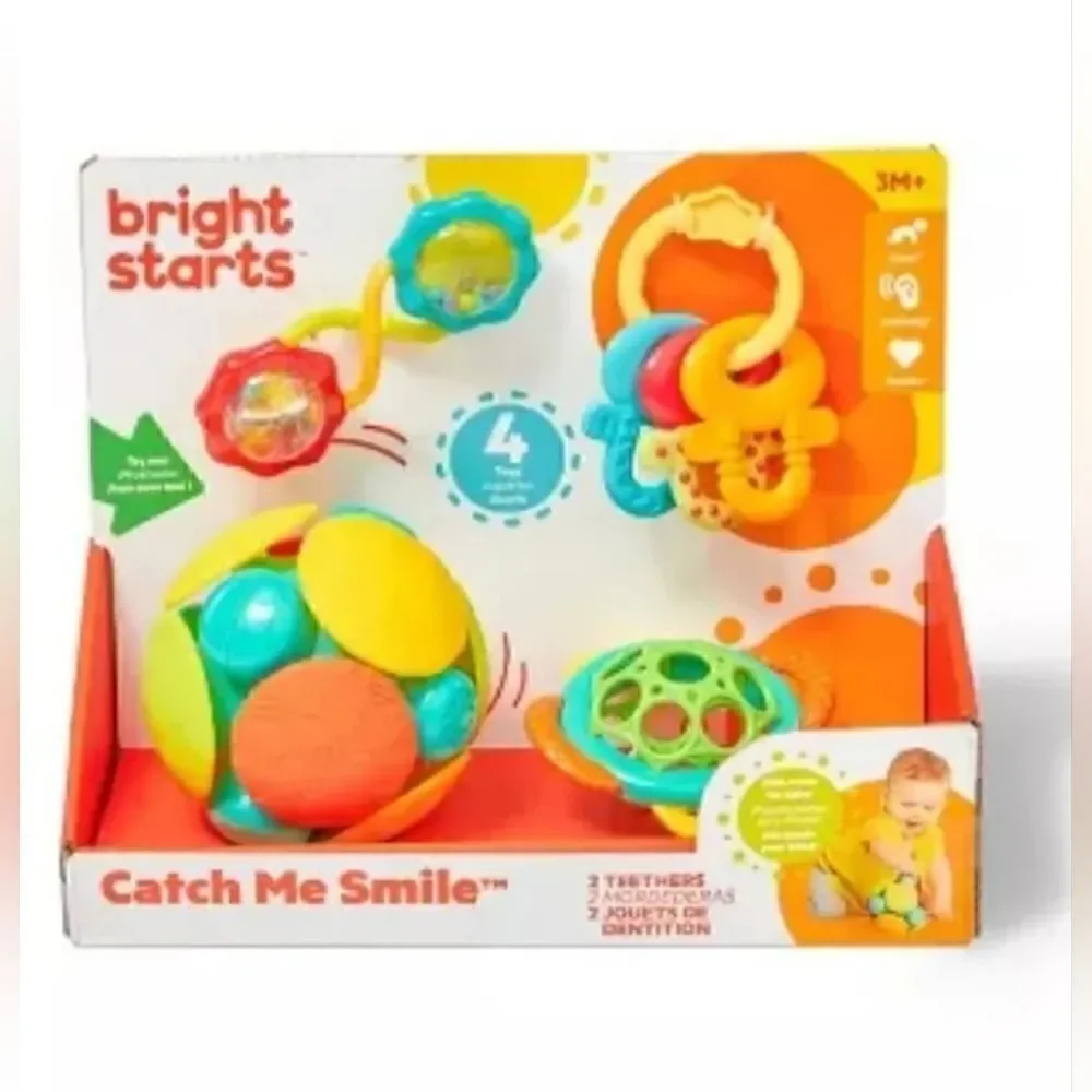 New Bright Starts Baby Catch me Gift Set 4pcs Toys Multicolor